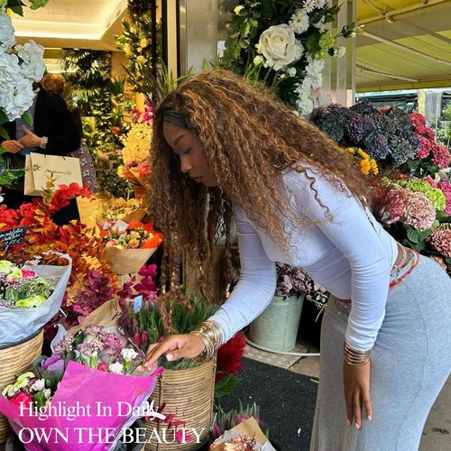 ALHER Water Wave P4/27 Balayage Human Hair Bundles with 4x4 Closure, 12A Honey Blonde Highlight Brown Colored Wet and Wavy Bundles 100% Virgin Remy Curly 10 12 14+10 4x4 HD Closure