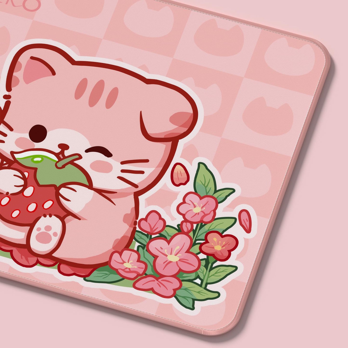 Akko Gaming Mousepad, Cat Theme Pink Keyboard Computer Mouse Pad Desk Mat with Stitched Edges, 14.17 x 11.02 in Anti-Slip Durable Rubber Base for Home Office Gaming Work