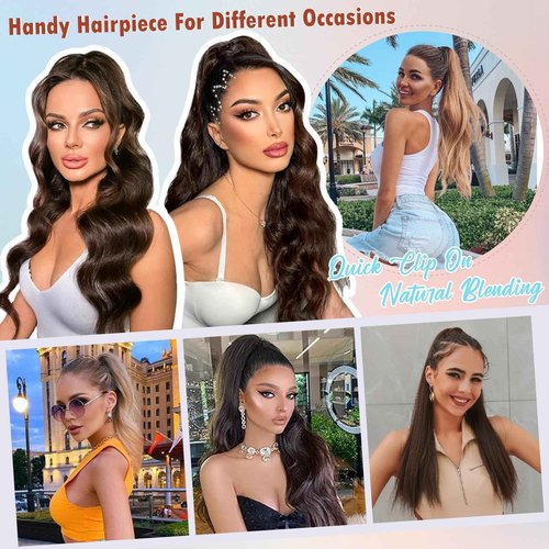 Hairro Claw Ponytail Extension Jaw On Clip On Ponytails Remy Hair Straight Balayage Two Tone Claw Clips Pony Tail Hairpiece For Women 16 Inch 105g #12P613 Golden Brown Mix Bleach Blonde