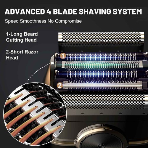 Welclux Electric Foil Shavers for Men: Advanced Mini Electric Razor with 4 Floating Blades & Large LED Display - 2 Adjustable Speeds - IPX7 Waterproof - USB Type C