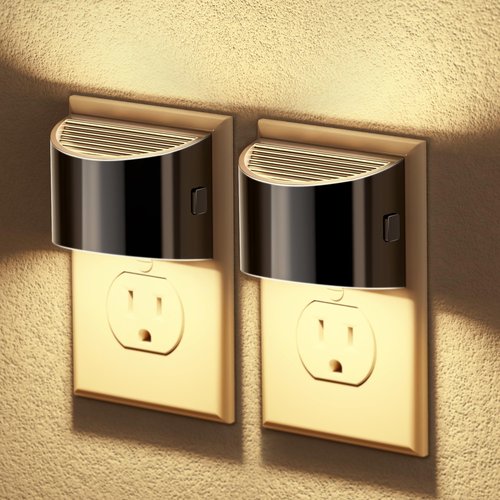 JandCase LED Night Lights Plug into Wall, 2 Pack Black Modern Night Lights, Dusk to Dawn Sensor Nightlight,0-100LM Brightness Adjustable, 3000K Soft White