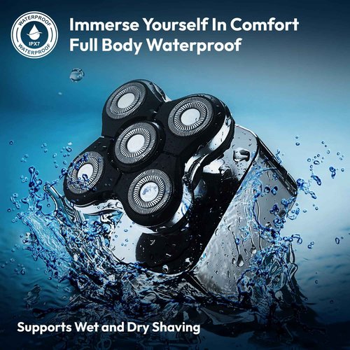 5D Electric Head Shaver for Bald Men – Waterproof Wet/Dry Razor – USB-C Fast Charge – 6-in-1 Grooming Kit with Beard & Nose Trimmer – Cordless, Portable, Travel-Friendly Head Shaver
