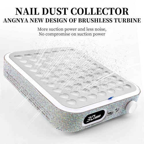 ANGNYA Nail Dust Collector with Lamp,Vacuum Fan Rechargeable Dust Collector with Dust Brush Powerful Brushless Dust Collector for Acrylic Gel Nail Polishing, Perfect for Salon Home Use