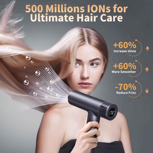 HULMAY TurboSpeed Ionic Hair Dryer & Blow Dryer, 500M IONs for Frizz Control & Shine, Lightweight, 160000RPM, Longer Lifespan, No Heat Damage, Fast Dry, Low Noise & Hair Care Gift