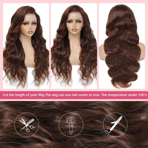 MIGURA Chocolate Brown Human Hair Wig 200 Density Body Wave 13x4 HD Lace Frontal Wigs Human Hair Pre Plucked with Baby Hair Chocolate Brown Lace Front Wig Glueless Wigs for Women 20 Inch