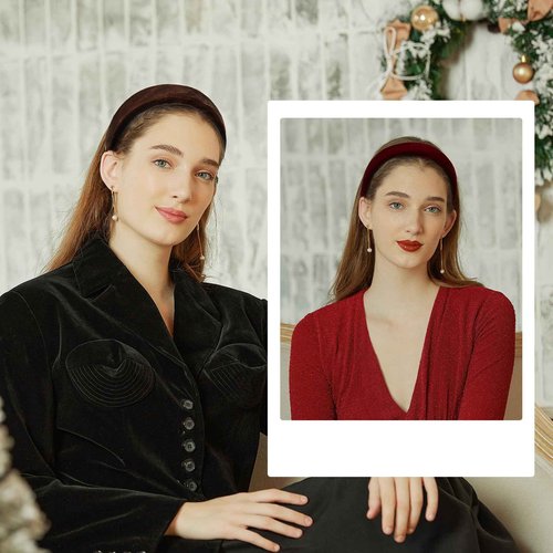 EVITA PERONI Thick Red Velvet Wide Headband for Women Soft Headband No Slip Comfortable Wearing Fashion Hair Band