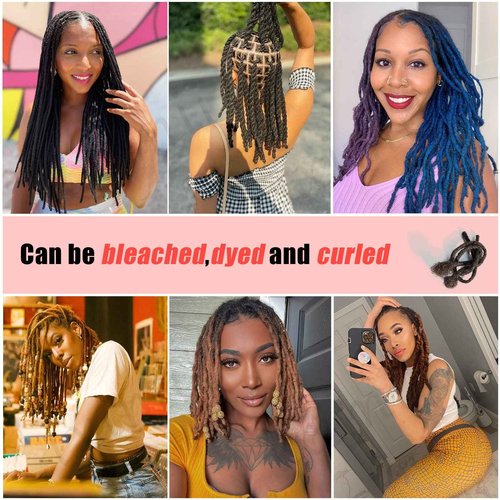 IXIMII 14 inch Human Hair Dreadlock Extensions 20 Strands 0.4cm Full Handmade Permanent Dreads Soft Natural Black Loc Extensions with Needle and Comb,Can Be Dyed Bleached Curled