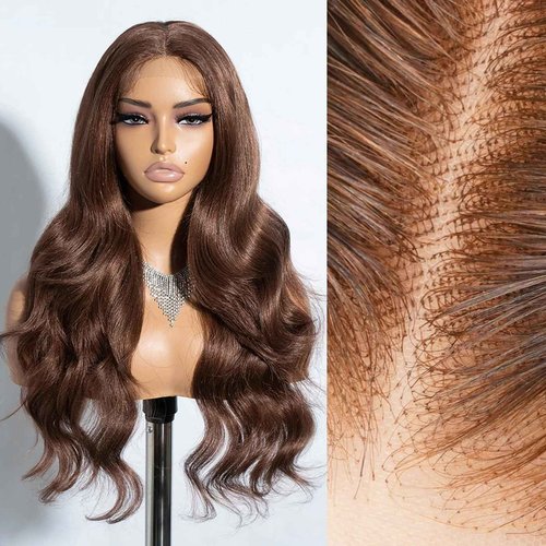 Eubeauty Chocolate Brown Lace Front wig 13×6 Body Wave Lace Front Wigs Human Hair 200 Density HD Lace Brown Human Hair wig Pre Plucked Pre Bleached Knots(Brown, 22 inch)