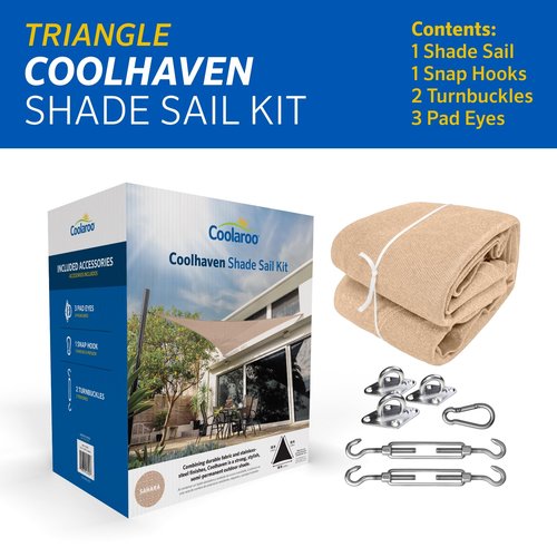 Coolaroo Coolhaven Shade Sail Kit - 95% UV Block Breathable Outdoor Sun Shade with Stainless Steel Hardware for Patio, Deck, Garden, or Pool, 18 ft Triangle, Sahara