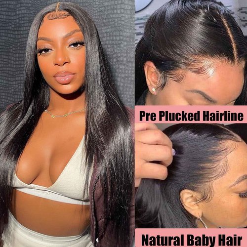 MYSTERY Straight Lace Front Wigs - Human Hair, 13x4 Lace Front Wigs, 150% Density HD Lace Frontal Wigs for Women - Natural Black with Baby Hair, 20 Inch