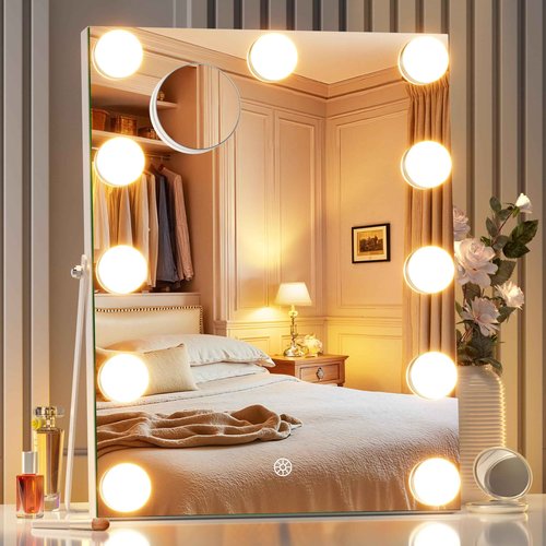 MINISO Vanity Mirror with Lights and Bluetooth Speaker- 10.6" x 13.8" Hollywood Makeup Mirror with 3 Color Lights, Smart Touch Control