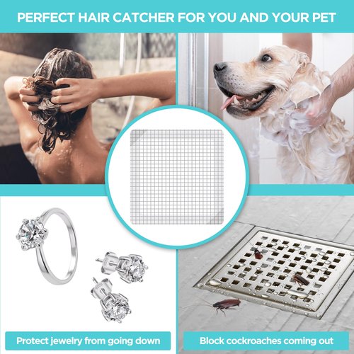 Aire Allure, 25 Pack, Disposable Shower Drain Hair Catcher Mesh Stickers, 6 inch, Square