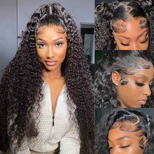 Dianthe Deep Wave Lace Front Wigs Human Hair 13x6 HD Lace Deep Curly Human Hair Wig 180% Density Lace Frontal Wigs for Black Women Glueless Wig Pre Plucked Natural Color with Baby Hairline (24 Inch)