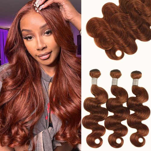 Light Reddish Brown Bundles Human Hair Body Wave 10 12 14 Inch, Color 30 Copper Brown Thick Raw Virgin 3 Bundles 12A 100% Brazilian Human Hair Wavy Loose Wave Quick Sew In Weave #30