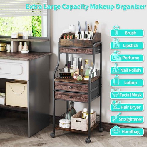 HapiRm Floor Makeup Organizer Storage - Vanity Skincare Make Up Organizers and Storage with Drawers, Cosmetics Display Cases Holder for Skin Care Nail Polish Perfume Makeup Brush