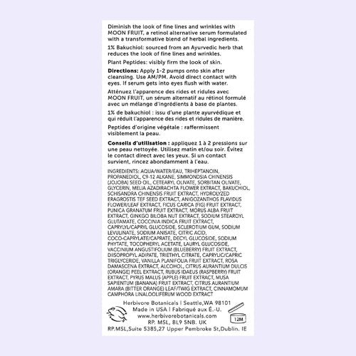 HERBIVORE Bakuchiol Retinol Alternative Moon Fruit Face Serum EXTRA STRENGTH – 1% Bakuchiol + Peptides, Smooths Skin, Reduces Fine Lines & Wrinkles, Plant-based, Vegan, Cruelty-free, 30mL / 1 oz