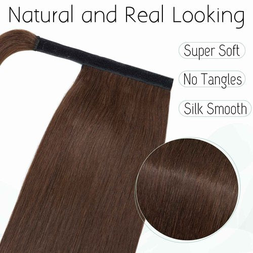 S-noilite Wrap Around Ponytail Extension Human Hair #4 Medium Brown Ponytail Extensions Real Remy Hair 22inch Long Straight Clip in Human Hair Ponytail 95Grams