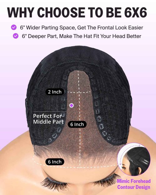 Megalook hair Wear and Go Glueless Wigs Human Hair Pre Plucked Pre Cut 6x6 Lace Front Wig Human Hair 220% Density Bleached Knots Straight Wig 20 Inch