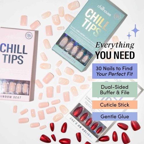 Chillhouse - Chill Tips Press on Nails Kit - She's the Prize Bundle (3-Pack) - 30 Nail Shapes & Sizes - Up to 3 Weeks Wear - Customizable Fit, Reusable - Latina Founded, Women Owned, Beauty, Self Care