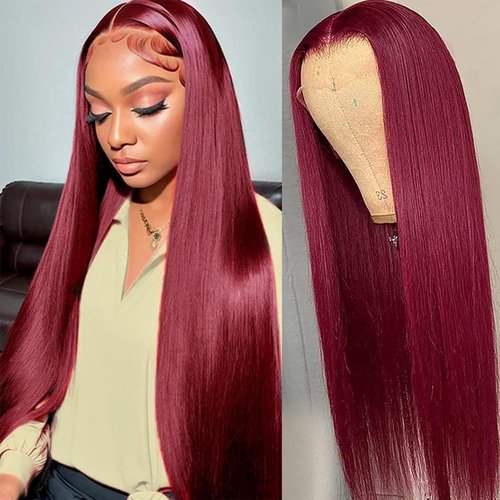 Anderah 99j Burgundy Lace Front Wigs Human Hair 13X4 Glueless Straight 99j Lace Frontal Wigs 180% Density Brazilian Virgin Human Hair Wigs for Women Pre Plucked With Baby Hair 22Inch