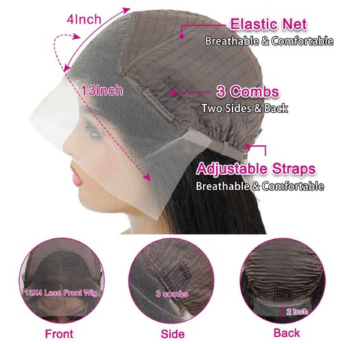 bunGiol 30 inch Lace Front Wig Straight Lace Frontal Wigs Pre Plucked with Baby Hair 180% Density 13X4 Brazilian Virgin Human Hair Wigs for Black Women Natural Black Color