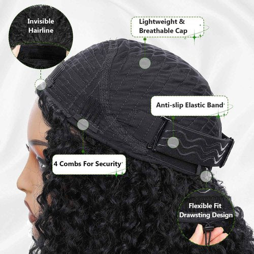 Fine Plus Curly Half Wig for Black Women, 3 in 1 Glueless Half Wig Seamless Flip Over Protein Synthetic Curly Wig Soft Fiber Feel Like Human Hair Long Lasting Curl Degree Lightweight Beginner Friendly