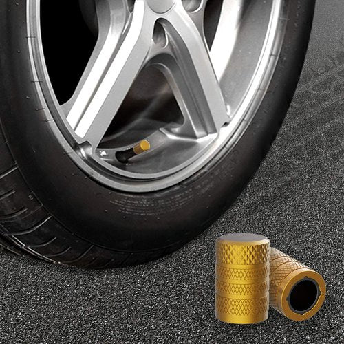 CKAuto Tire Valve Stem Caps, Golden Yellow, 4 pcs/Pack, Anodized Aluminum Tire Valve Cap Set, Corrosion Resistant, Universal Stem Covers for Cars Trucks Motorcycles SUVs and Bikes
