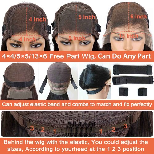 Derun 5x5 Real HD Lace Closure Wigs Human Hair 180% Density Invisible Swiss Lace Front Straight Wig Pre-plucked with Baby Hair Hairline Bleached Knots and Elastic Band Wig for Women (18 Inch, 5×5 ST)