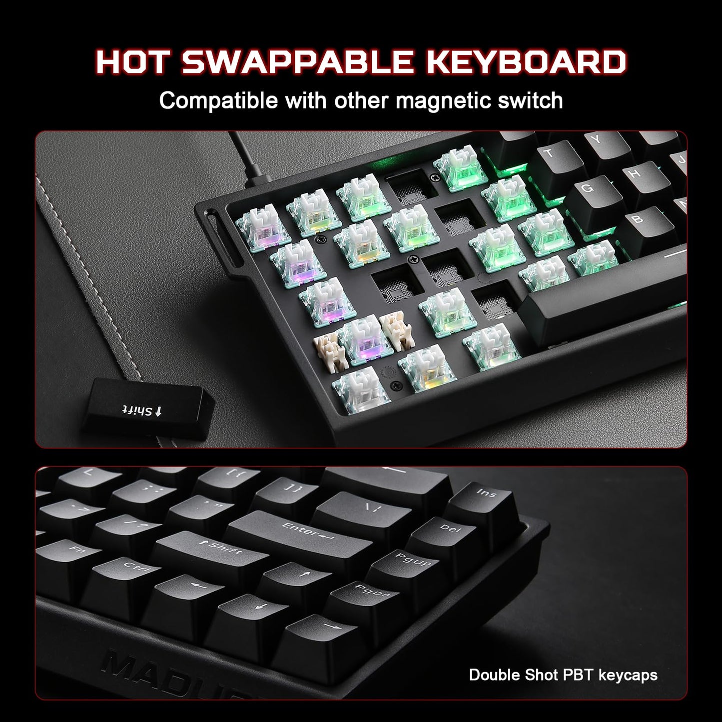 YUNZII x MADLIONS MAD68 HE Rapid Trigger Wired Magnetic Mechanical Gaming Keyboard 60% Hall Effect Switches Adjustable Actuation, PBT Keycaps RGB Hot-Swap,8K Hz Polling Rate(Black,Amber Pro Switch)