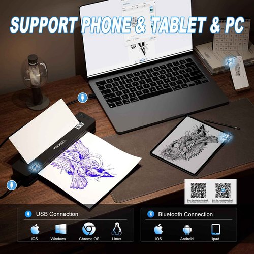 HAWINK Tattoo Stencil Printer Wireless Thermal Tattoo Printer with 20pcs Transfer Paper Transfer Cream 60g Compatible with Phone/Tablet/PC Tattoo Supplies for Tattoo Artists & Beginners T106ZKIT-US