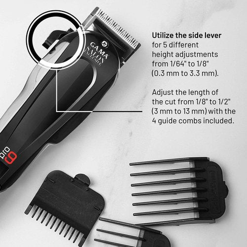 GA.MA Magnetic Clipper Pro 9, Corded, High-Performance Motor, DLC Diamond-Coated Stainless Steel Blade, Adjustable Lever, 4 Combs