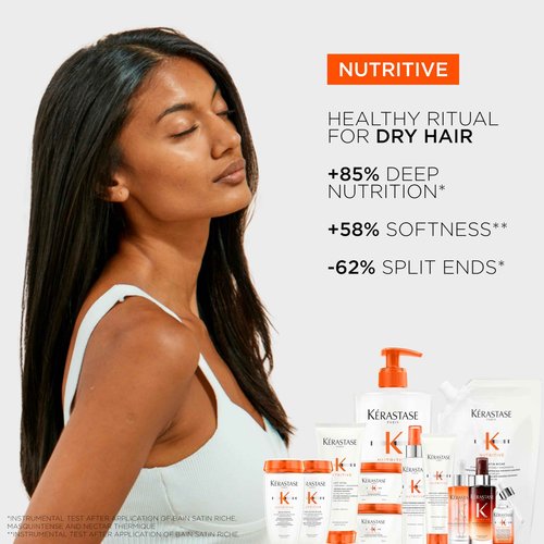 Kerastase Nutritive Bain Satin Riche Shampoo - Cleanses & Strengthens Against Dryness, Adds Shine & Nourishes Medium to Thick Hair, With Plant-Based Proteins & Niacinamide, 16.9 Fl Oz