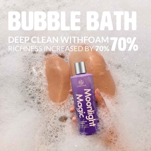 Spa Luxetique 3 Pcs Bath and Body Gift Set for Women - Bubble Bath, Body Scrub, Oil - Travel Home Spa Kit - Birthday Gifts (Lavender)