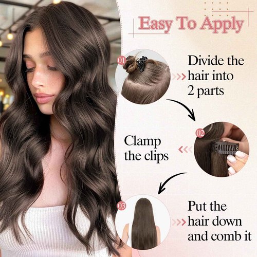 SEGO Pro One Pieces Clip in Hair Extensions Human Hair Upgraded V-Shaped 5 Clips in Hair Extensions Human Hair Long One Piece Hairpiece for Women,20 Inch,#02 Dark Brown,70g