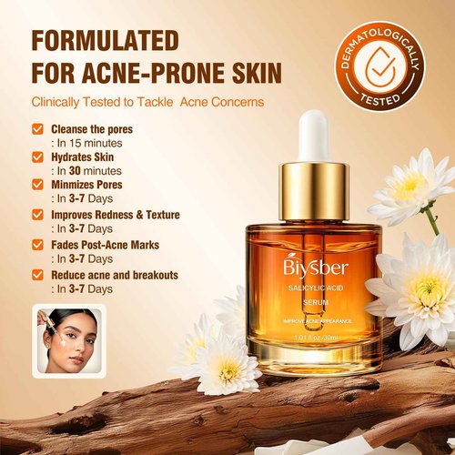 BIYSBER Salicylic Acid 2% Serum Solution for Face: Gently Exfoliating Facial Serum for Acne,Blackhead & Open Pores & Reduces Excess Oil - Hydrating& Soothing Skin Care Serum for Acne Prone&Oily Skin