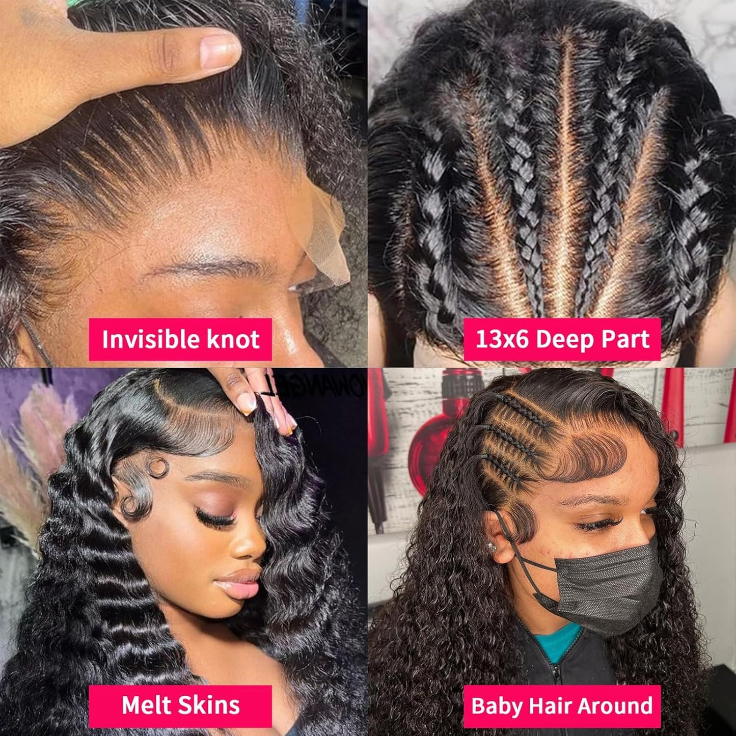 28 Inch 13x6 Deep Wave Lace Front Wigs Human Hair HD Transparent Deep Curly Lace Frontal Wigs Human Hair 180 Density Pre Plucked Glueless Wigs for Women Natural Color