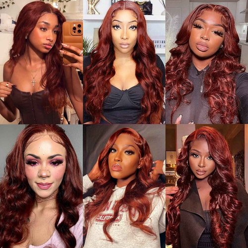 Lace Front Wigs for Black Women Human Hair Reddish Brown Body Wave Wigs 13X4 HD Transparent Lace Front Wig 180% Density Brazilian Virgin 12A Human Hair Wig Pre Plucked with Baby Hair Glueless Wigs 26"