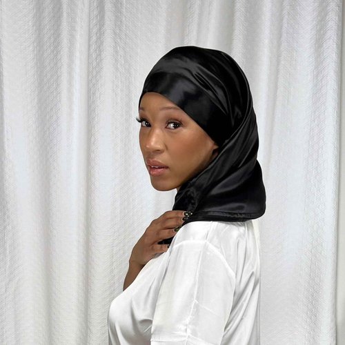 Reversible 100% Real Silk Long Hair Reversible Sleep Bonnet - Wide Band, Adjustable Tie, 22 Momme Mulberry Silk - Black