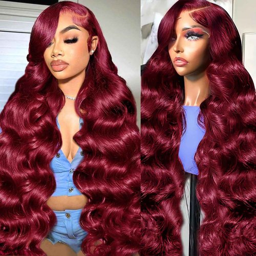 Diwionte 99J Burgundy Lace Front Wigs Human Hair Body Wave 13x6 HD Transparent Lace Front Wigs Human Hair Pre Plucked with Baby 99j Red Wine Glueless Human Hair Wigs for Women 26 Inch
