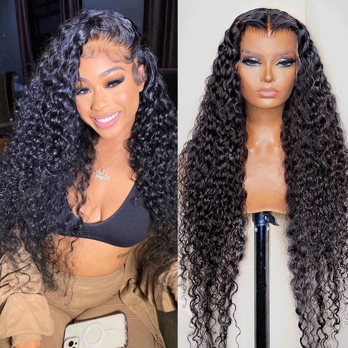 SNJON Water Wave 13x6 HD Transparent Lace Front Wigs Human Hair 180 Density Wet and Wavy Human Hair Wigs for Women Curly Lace Front Wig Human Hair Pre Plucked with Baby Hair Natural Color (18 Inch)