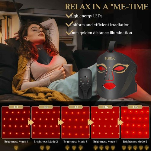 Onisdin Red Light Therapy Mask Set, Five-Level Brightness Adjustment for Face and Neck, 630nm Infrared Light + 850nm Near-Infrared LED Therapy Phototherapy, Portable Mask with Power Storage, Black5