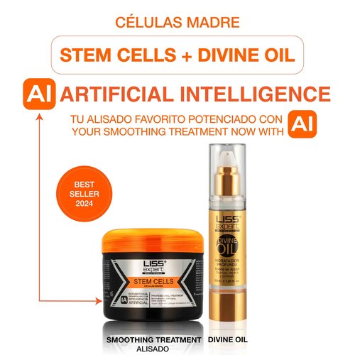 Liss Expert Hair Treatment Set, Stem Cells Express 8.45 oz (ONE shoulder hair lengh app) and Divine Oil 1.69 oz, Organic Smoothing Treatment