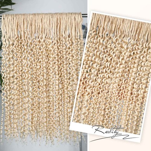 WIGER Full Set Double Ended Platinum Blonde Curly Dreads Extension for Women DE Blonde Wavy Dreadlock Handmade Synthetic Soft Dreadlock Crochet Hair (50 Strands Curly Dreads, 613)