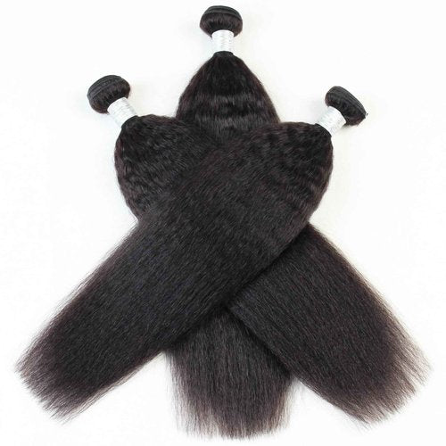 PIDIAUE Kinky Straight Bundles Human Hair Remy Yaki Straight Bundles Weave 14 14 14 inch Real Unprocessed Brazilian Virgin Hair Extensions Natural Color 12A