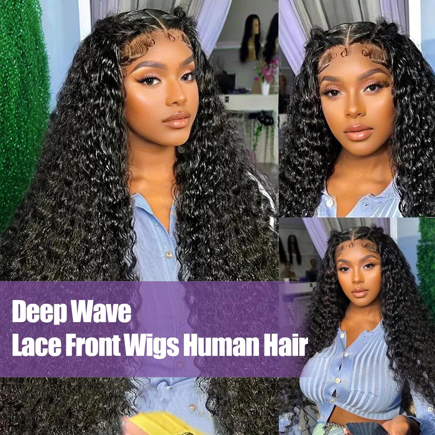Niu Mei 30 Inch Deep Wave Lace Front Wigs Human Hair 210 density 13x6 HD Transparent Lace Front Wigs Human Hair Glueless Wigs Human Hair Pre Plucked Deep Curly Human Hair Wig for Women