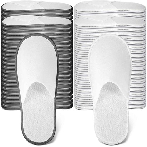 Ramede 80 Pairs Non Slip Disposable Slippers Bulk Hotel Spa Fluffy Closed Toe Indoor Slippers for Guests Men Women Home Wedding Travel Party(White, Gray)