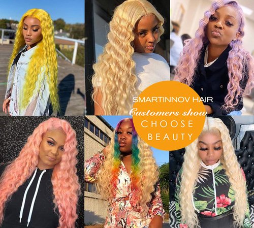 Blonde Virgin Human Hair Wigs Water Wave 18Inch 150% 13x6 Lace Frontal Wigs Deep Parting with Baby Hair Pre Plucked Natural Hairline Wet and Wavy Hair Wig Deep Wave 613 Lace Wigs(Can Be Dyed)