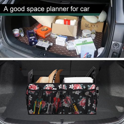 Femuar Car Trunk Organizer,Car Storage Organizer with 72L Large Capacity Waterproof Collapsible and 11 Pockets,Trunk Organizer for Car Suv/Jeep/Sedan, Large Size, Flower