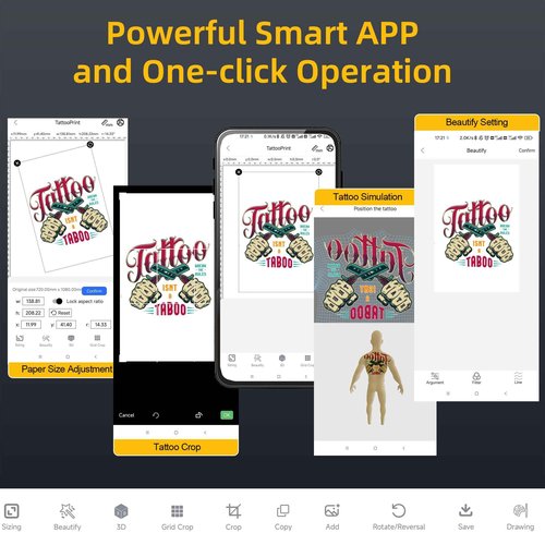 Tattoo Stencil Printer with 10 Pcs Transfer Paper, 2500mA Wireless Bluetooth Thermal Tattoo Machine, 3D Preview, Drawing Design, Tattoo Kit for Tattoo Artists & Beginners, Phone/Pc