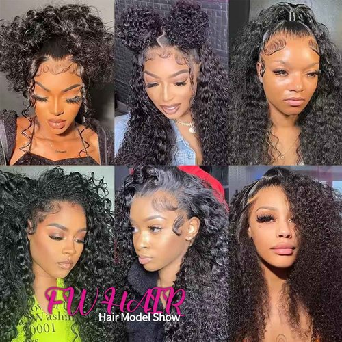 Deep Wave Lace Front Wigs Human Hair 13x4 HD Lace Front Wigs Human Hair Pre Plucked Brazilian Curly HumanHair Wig 200 Density Glueless Frontal Wigs For Women(18inch)